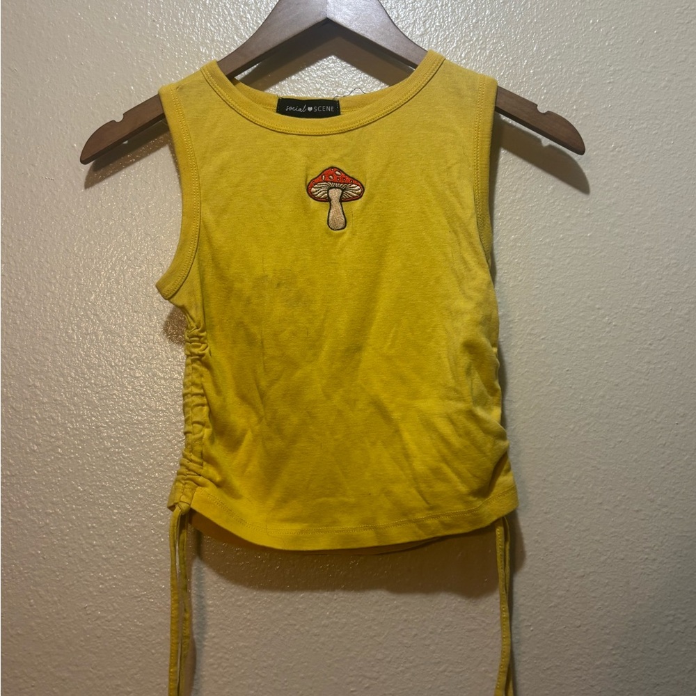 Yellow Tank Top with Mushroom Patch